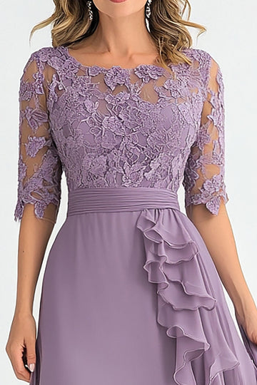 Elégant gris violet une ligne tulle mère de la mariée robe à volants